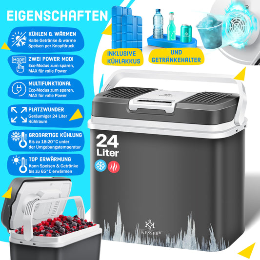KESSER® 24 liter cooler | COOLS and WARMS | Thermoelectric cooler | including 2X cooling packs & drink holder | 12 volt and 230 volt | Mini fridge | for car and camping | Energy efficiency class E | Anthracite