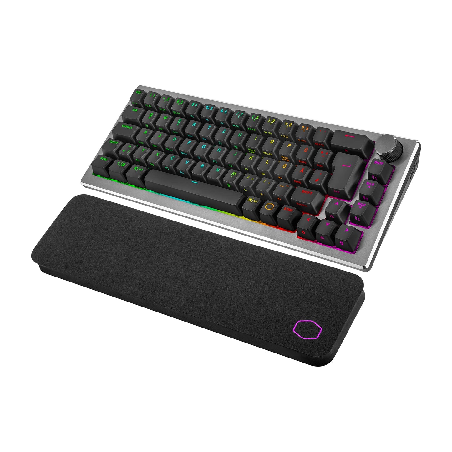 Cooler Master CK721 Mechanical Gaming Keyboard - 65% Layout, Brown Switches, RGB Lighting, Hybrid Wireless Technology, Precision Wheel - Space Grey, DE - QWERTZ