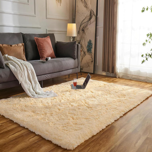 Evitany carpet living room, fluffy washable non-slip carpet bedroom for bedside rug, children's room, kitchen (beige, 120 x 160 cm)