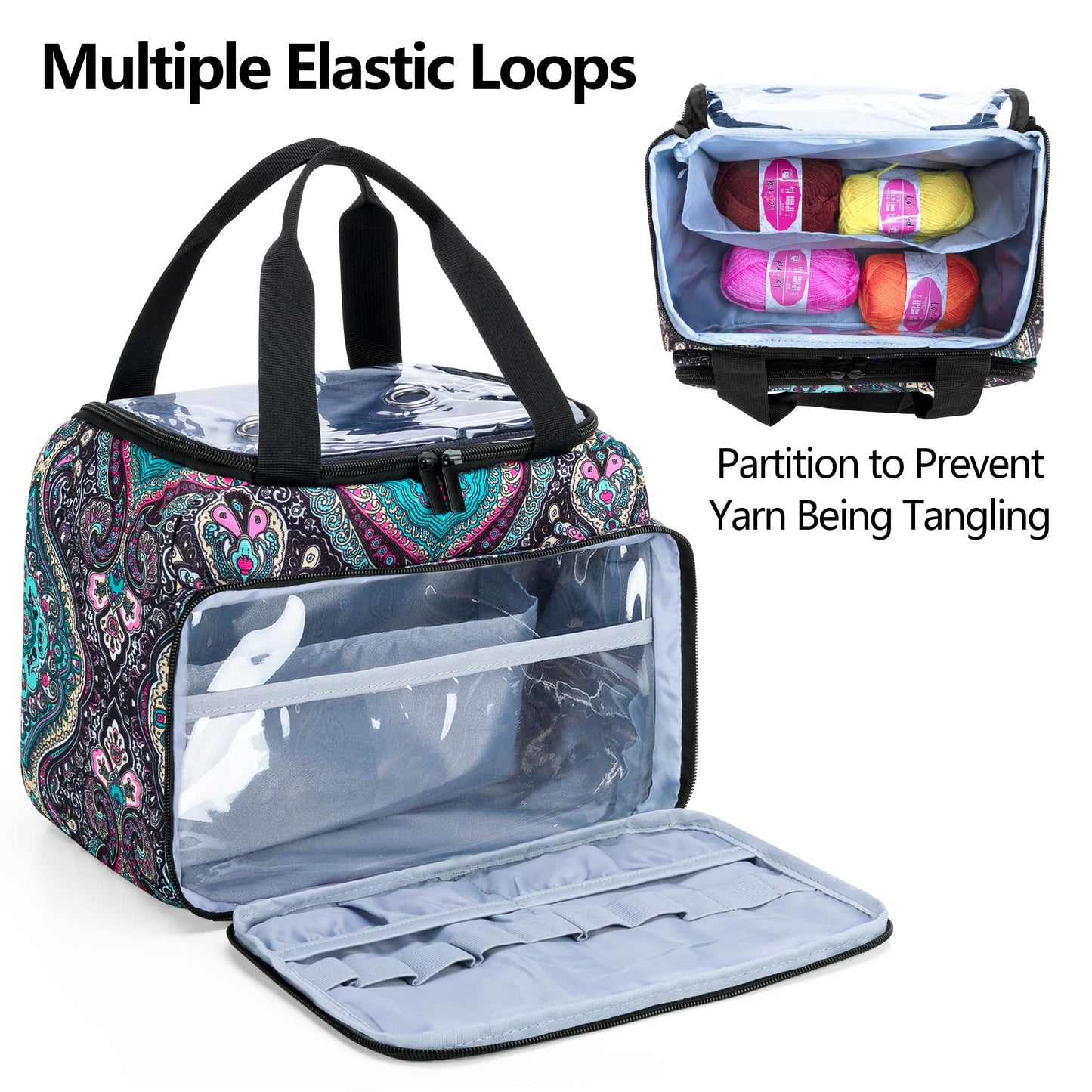 LoDrid Small Yarn Storage Bag, Portable Knitting Bag for Knitting Set & Crochet Accessories, Travel Crochet Yarn Project Organizer for Knitting Accessories Set for Adults, Totem (Bag Only)