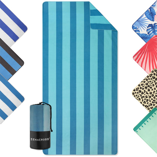 ZENACROSS - Beach towel 90x180cm - Large Microfiber Towel - Quick-drying - Sand-free Microfiber Bath Towel - Lightweight and Compact Beach Towel - Turquoise & Blue