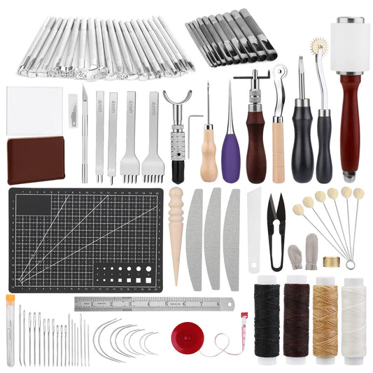 Punch Leather Tool Set, Leather Sewing Set, Leather Craft Tool Set with Leather Punch Tools, Leather Sewing Kit, Pricking Iron for beginners in leathercraft.