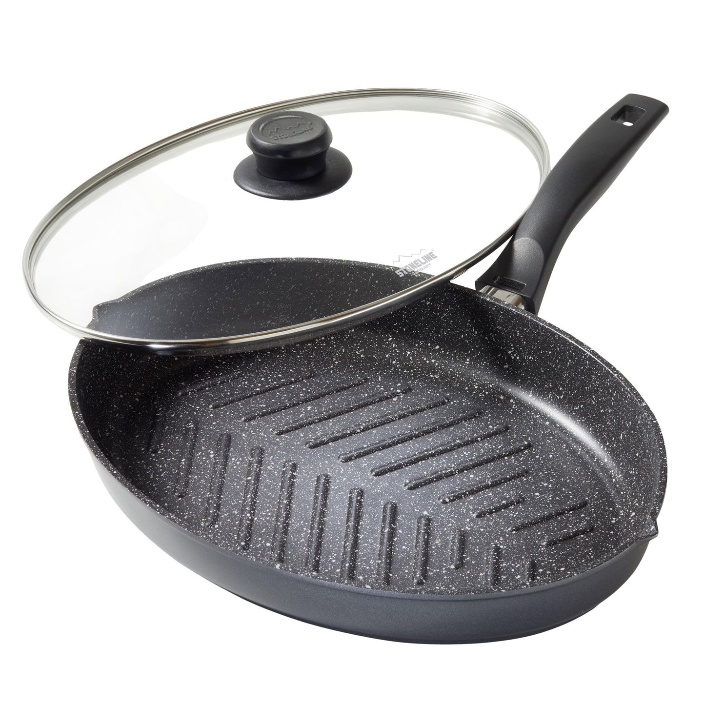 STONELINE XXL pan oval fish pan schnitzel pan 35 x 24 cm, die-cast pan with lid suitable for induction, grill pan universal pan large pan coated with real stone particles.