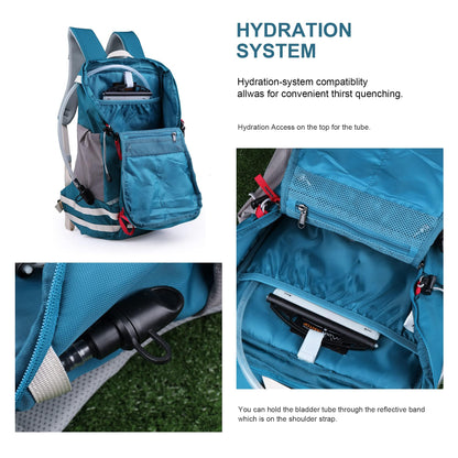 Mountaintop 35L hiking backpack for men and women. Ideal for camping, hiking, cycling, and day trips. Includes rain cover. Dimensions: 55x30x18cm.