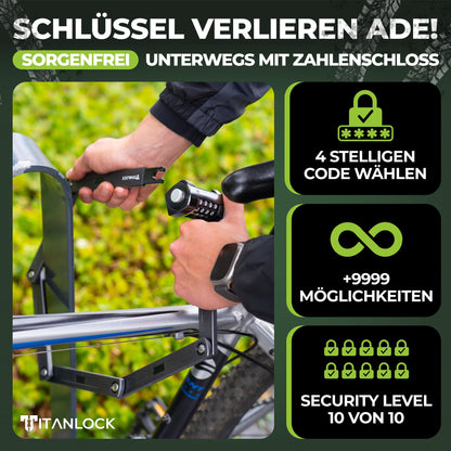 TITANLOCK Bike Lock Foldable Lock Theft-proof [Individual Pin] Combination Lock Quick + Easy Installation Rustproof Security Level 10/10