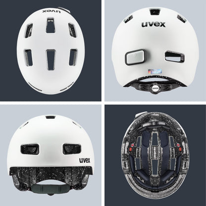 uvex City 4 - Lightweight city helmet for men and women - individual size adjustment - incl. LED light - White Skyfall matte - 58-61 cm