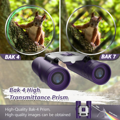 USCAMEL Binoculars for Kids and Adults, 8x21 Small Pocket Binoculars Compact for Bird Watching and Hunting (Purple)