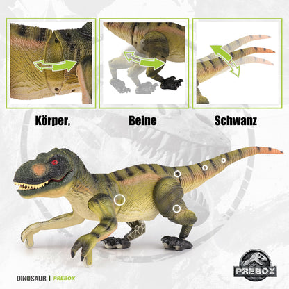 PREBOX Remote Control Dinosaur Toy for Boys, RC Dino Robot with Roaring, Spraying Function, Head and Tail Movements, Realistic Walking Movements, Gift for Kids 3-12 Years