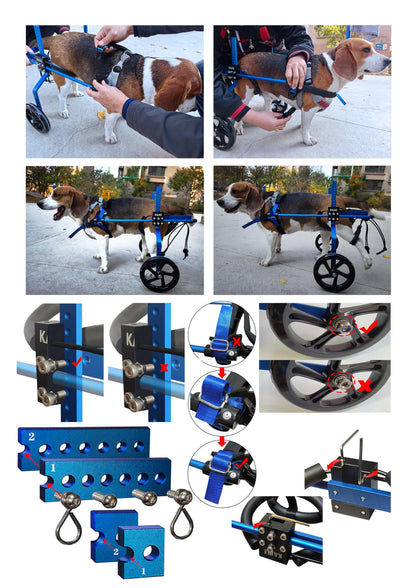 KAJILE Adjustable 2-Wheel Dog Wheelchair, XXL-1 size for disabled dogs hind legs rehabilitation, suitable height 50-65cm, width 24-32cm, length 35-45cm