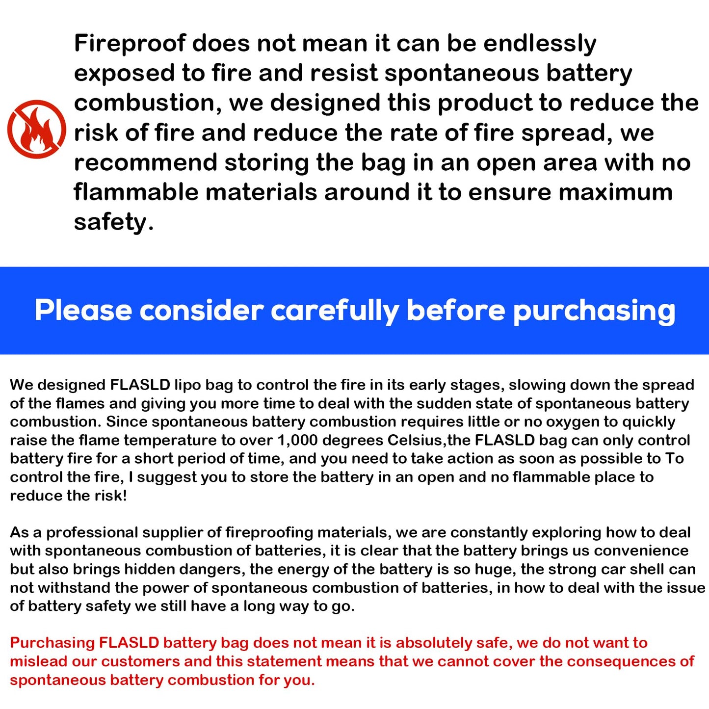 FLASLD Large fireproof Lipo bag for 200Ah lithium battery storage and charging, 560 x 230 x 245mm E-bike battery bag waterproof box for documents and valuables.