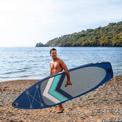 ALPIDEX Stand Up Paddle Set SUP 305 x 76 x 15 cm. Load capacity up to 150 kg. Inflatable, stable, light. Complete set includes carrying bag, paddle, fins, pump, leash, repair kit. Color: Petrol.
