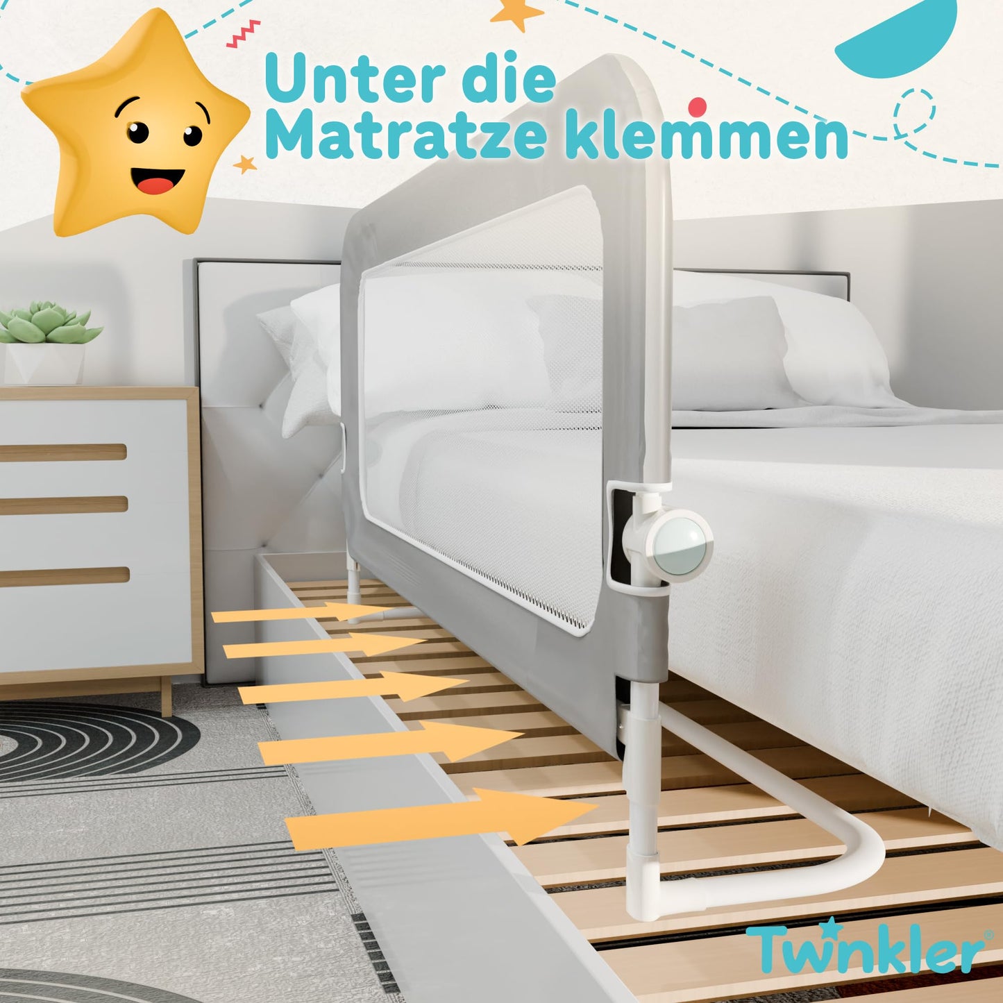 Twinkler Bed Guardrail - 150 cm Guardrail - Bedrail Guard for Kids - Kids Bed Rail - Bed Rail for Children - Child Bed Guardrail