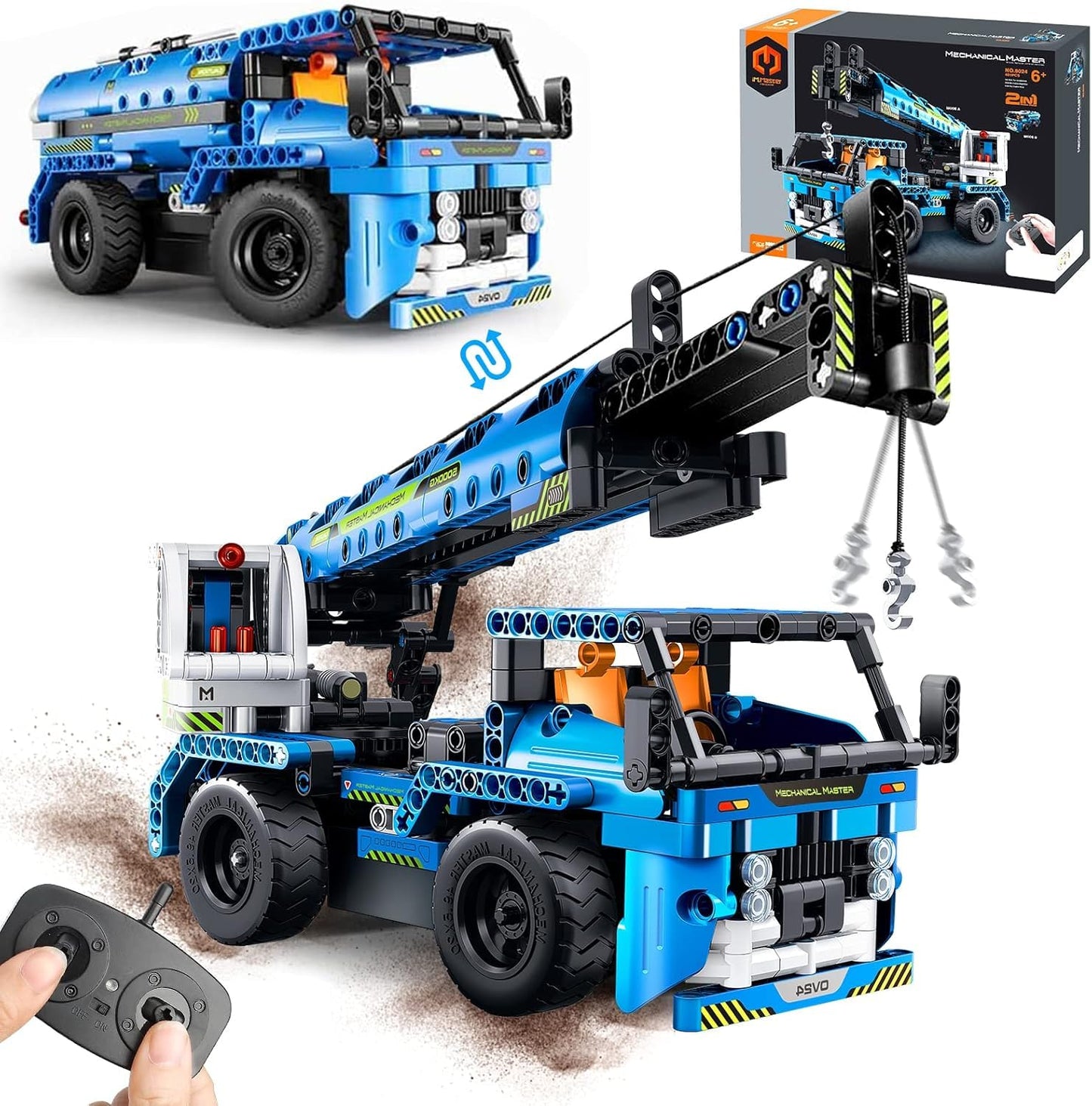 OKKIDY Remote Control Crane Truck Building Toy, 2-in-1 Tech STEM Engineering Brick Set for 6 7 8 9 10 11 12+ Year Old Boys Girls, Construction Crane Truck Birthday Gifts for Kids