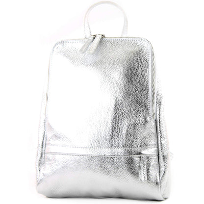 modamoda de T138 women's leather backpack handbag handmade in Italy, color: silver