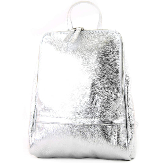modamoda de T138 women's leather backpack handbag handmade in Italy, color: silver