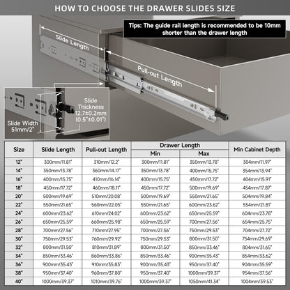AOLSHENG drawer slide full extension 900 mm, Heavy-duty drawer slides with lock 50 kg load capacity, 1 pair (2 pieces)