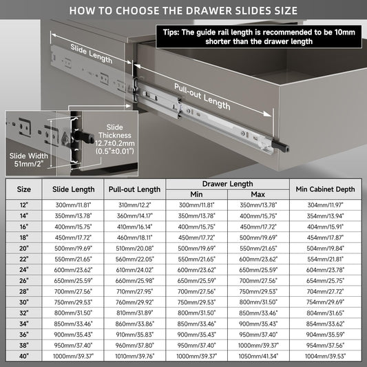 AOLSHENG drawer slide full extension 900 mm, Heavy-duty drawer slides with lock 50 kg load capacity, 1 pair (2 pieces)