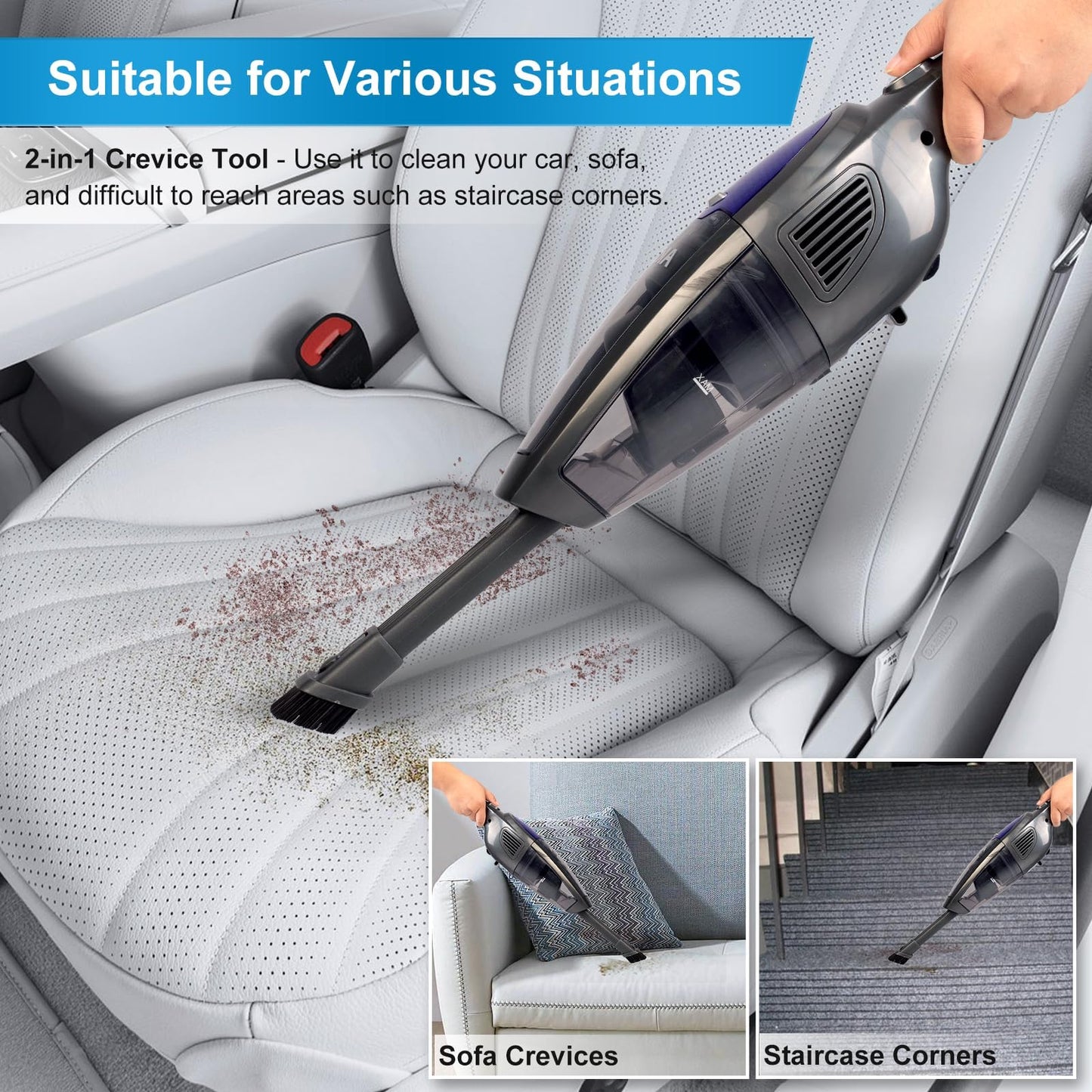 Akita's cordless 3in1 handheld and vertical vacuum cleaner 22.2V 150W rechargeable lithium battery for floors, carpets, pet hair. (AKU10)