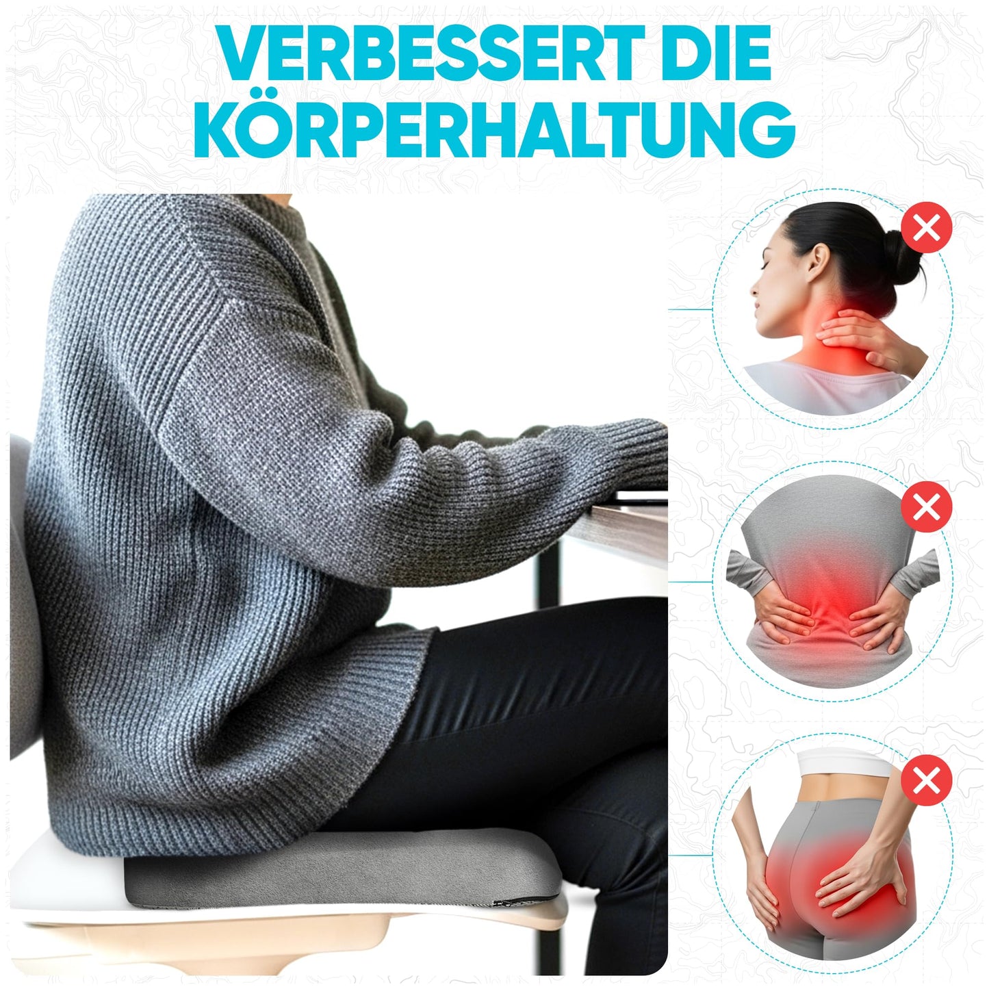 FORTEM Seat Cushion, Office Chair Cushion, Memory Foam Desk Chair Pillow, Non-Slip Gaming Seat Cushion, Car Seat Cushion, Computer Chair Cushion, Washable Cover
