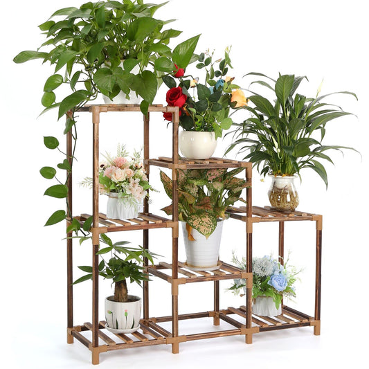 VIEWALL wooden plant shelf flower stand multifunctional creative wooden flower ladder decoration plant stand for indoor outdoor balcony living room office garden 7 tiers