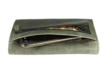 High-quality vintage leather women's wallet purse long wallet purse made of soft leather with RFID in grey - 17.5x10x3cm (W x H x D)