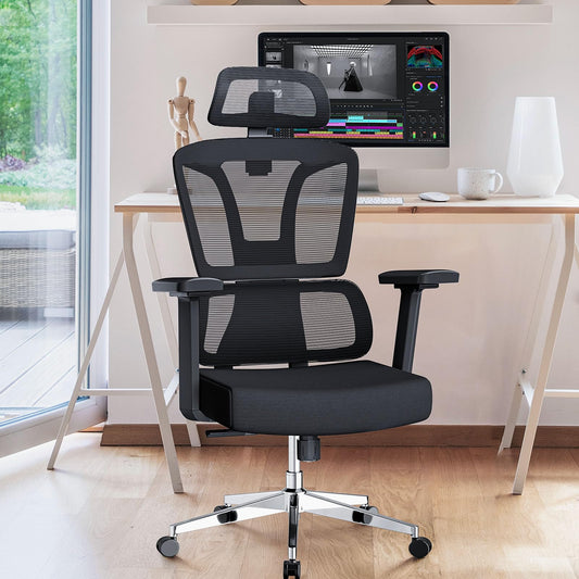 MELOKEA Office Chair for Tall People, Ergonomic Desk Chair, 3-Stage Tilt, Dynamic Lumbar Support, Adjustable Armrests & Headrest, Office Chairs for Back Pain Relief, ReliefBack