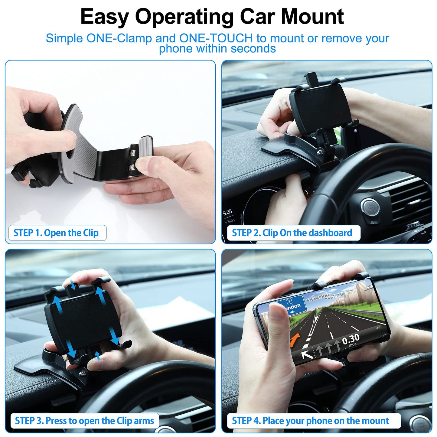GESMATEK Car Phone Mount, 360-degree adjustable car phone holder for 4 to 7 inch smartphones, black.