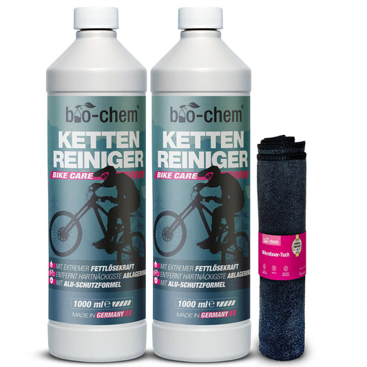 Bio-chem Chain Cleaner Bike Liquid - Drive Degreaser - 2x1000 ml including microfiber cloth - gentle cleaning of the bike chain, cassette, and brake pads.