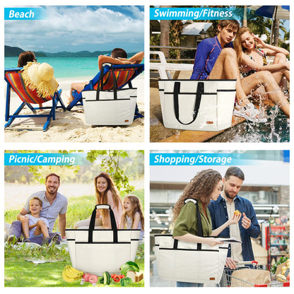 Lubardy Beach Bag XXL Family Large Beach Bag Women Beach Bag XXL Shopper Women Large with Zipper Waterproof 40L Multiple Pockets for Beach Travel Swimming Gym 40L Beige
