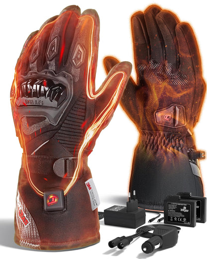 IRON JIA'S Heated Gloves for Motorcycle Men Winter 2025 New 3000mAh USB Charging 2-in-1 Cable Touchscreen Water and Windproof suitable for Riding Skiing and Mountaineering XL