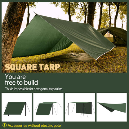 VOSOIR Tarp 3x4M Waterproof, Ultralight Camping Tent Tarp, with 15 Eyelets+6 Aluminum Pegs+8 Nylon Ropes, Anti-UV Snow Rain Protection, Lightweight Compact for Hammock Camping Picnic Hiking (Dark Green)