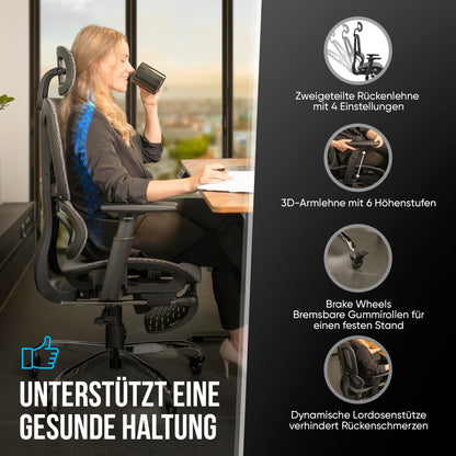 KRONIVO Office Chair Ergonomic with Footrest | Desk Chair with Headrest Armrests Lumbar Support | Desk Chair with Wheels for back-friendly sitting up to 440lbs