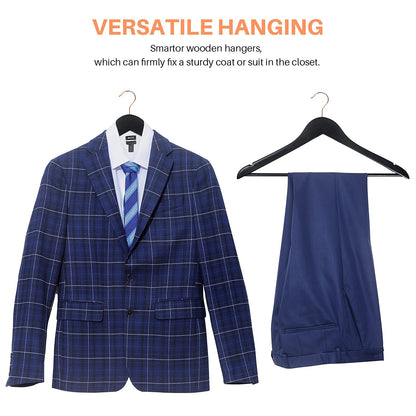 HOUSE DAY Wooden Hangers, 20 Pack Wood Hangers, Black Suit Hangers, 360° Swivel Hook in Rose Gold, Non-Slip, Shoulder Notches.