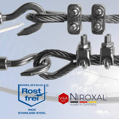 20 pieces stainless steel wire rope clip 6mm stainless steel A4 thimble wire clip suitable for Ø 6 mm wire | in a set with matching thimble | made of V4A stainless steel for galvanized steel cable wire rope.