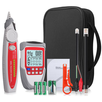 XUNTOP Wire Tracker Cable Finder LCD Network Cable Tester with POE Test Network Testing Tool Network Cable Tester with Storage Bag Support Network Cable CAT5, CAT5e, CAT 6, CAT 7 CAT 8