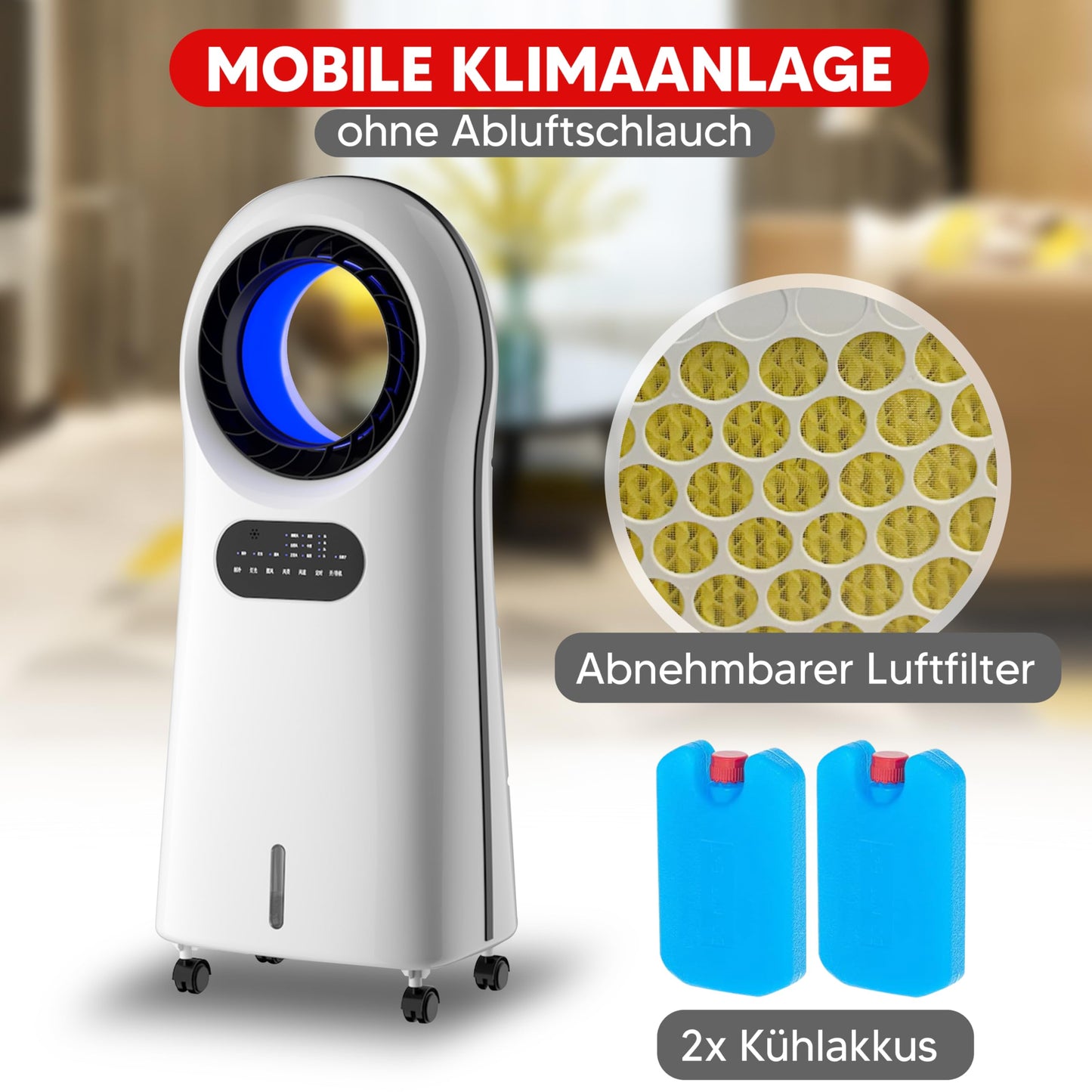 YOUNG LIFEBLADE Portable air conditioner without exhaust hose, with remote control, 8 hr timer, 60 dBA, 2in1 - air cooler, humidifier, mobile fan with water cooling, quiet portable air conditioner...