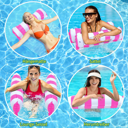 Arbolisse inflatable pool accessories set includes 2 XL water hammocks. This 4-in-1 inflatable water hammock is perfect for adults to enjoy in the pool. Fun water toy for adults!