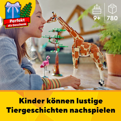 LEGO Creator 3in1 Safari Wildlife, creative set with animal figures, 3 build options: toy giraffe, gazelles, and lion, toy animals for girls and boys, nature gift for kids ages 9+ 31150