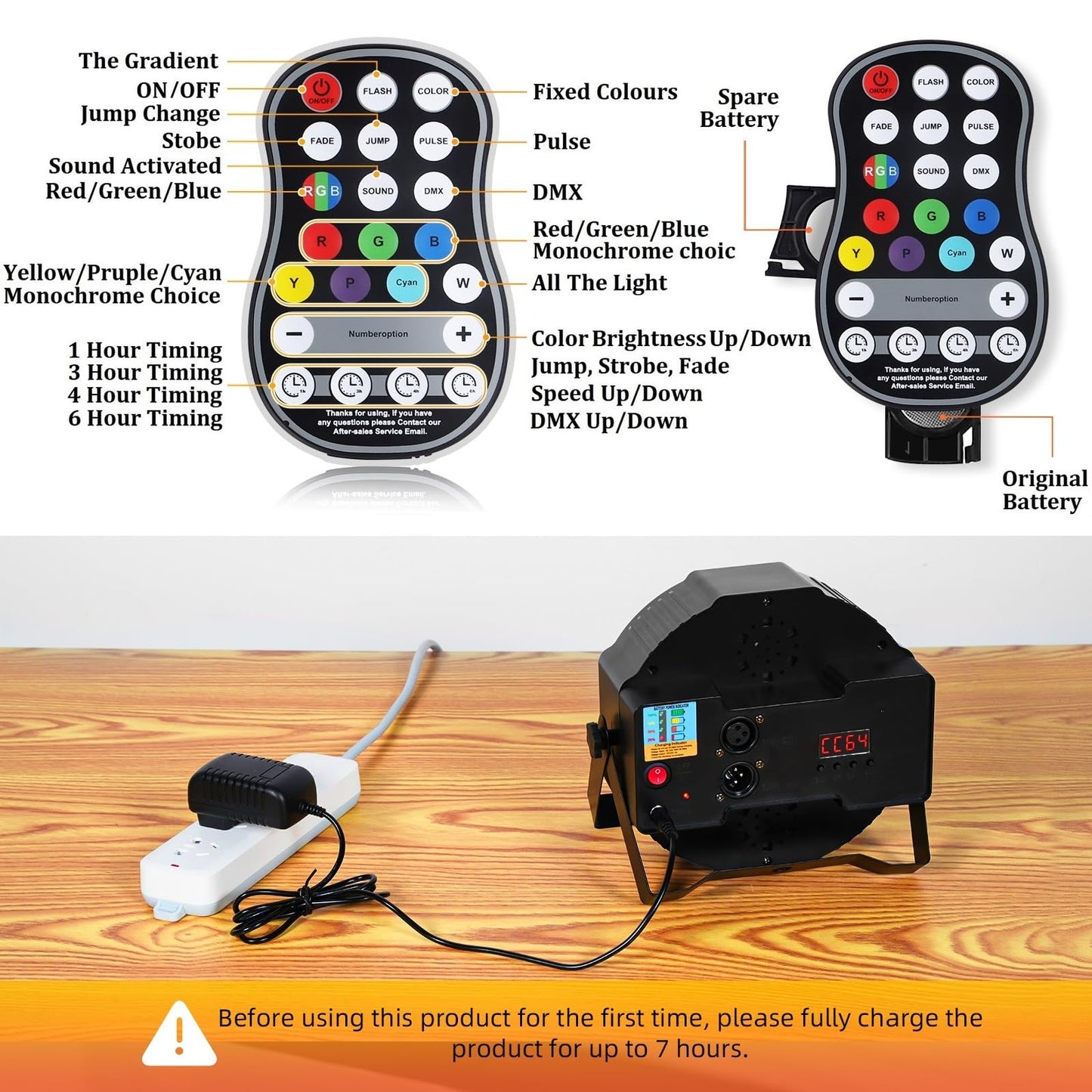 ZonQoonz 8PCS Rechargeable LED Par Light, RGB 36 LED Spotlight Battery DMX Stage Light with Remote Control 7 Lighting Modes for DJ Disco Party Light Stage Light
