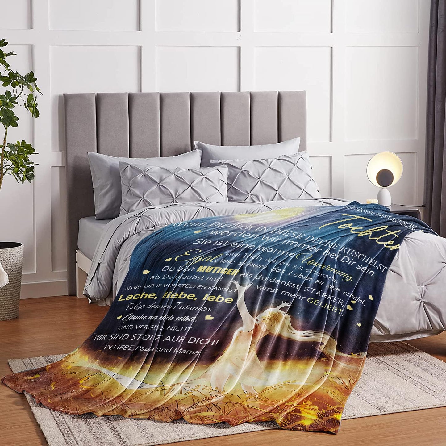 Cuddle blanket fluffy to our daughter from parents, Personalized gifts blanket German Mom and Dad to Daughter Coverlet Positively Encourage Fleece blanket Throw blanket Sofa blanket (150×200cm)