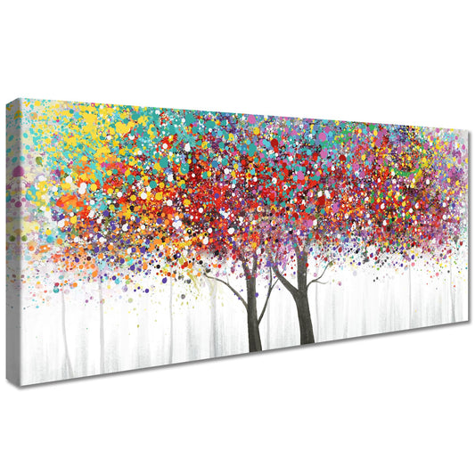 Colorful Tree of Life with Frame Canvas Pictures Red Yellow Tree Canvas Paintings Artwork Posters Photo Picture on Canvas Wall Art Home Office Living Room Bedroom Decorations 50x120cm