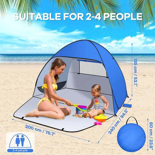 Jsdoin Beach Shelter Pop Up with UV Protection, Pop Up Tent Beach Tent, Suitcase Suitable Tent for L (2-3) People/XL (3-4) People incl. Pop-up Beach Tent for Camping Garden Families with Carry Bag.