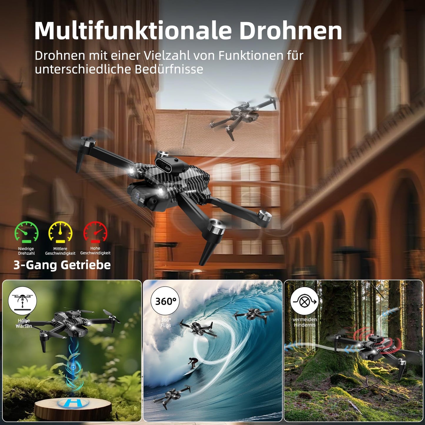 Drone with 4K camera, brushless motor, 360° flip, Headless Mode, WiFi, 5G image transmission, foldable, one-touch start/stop with 2 x 20-minute batteries, carrying case, children's toy gift drone.