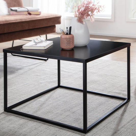 FineBuy coffee table 60x60x40 cm metal living room table industrial black, square side table, lounge table steel, square end table