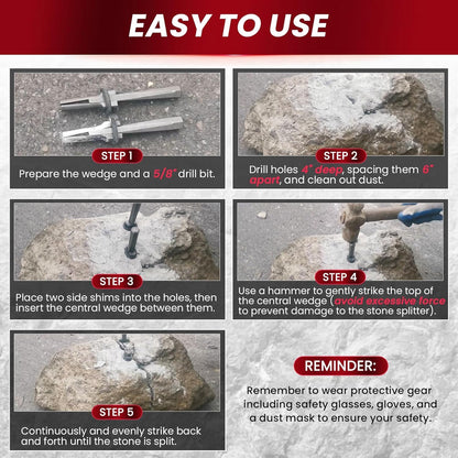 Uadme Stone Splitter, 10 pieces 16mm/0.6 inch Hand Splitters for concrete stone granite marble concrete gneiss sandstone slate, plug and feathers, tools for splitting rocks.