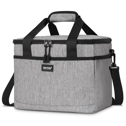 CALIYO Cooler Bag 15L Foldable & Portable with Zipper - Lunch Bag for Men and Women, Insulated Lunch Tote for Work, School, Picnic, Travel - 3 Sizes: 8.5 L / 15 L / 24 L (Grey)
