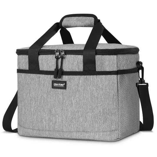 CALIYO Cooler Bag 15L Foldable & Portable with Zipper - Lunch Bag for Men and Women, Insulated Lunch Tote for Work, School, Picnic, Travel - 3 Sizes: 8.5 L / 15 L / 24 L (Grey)