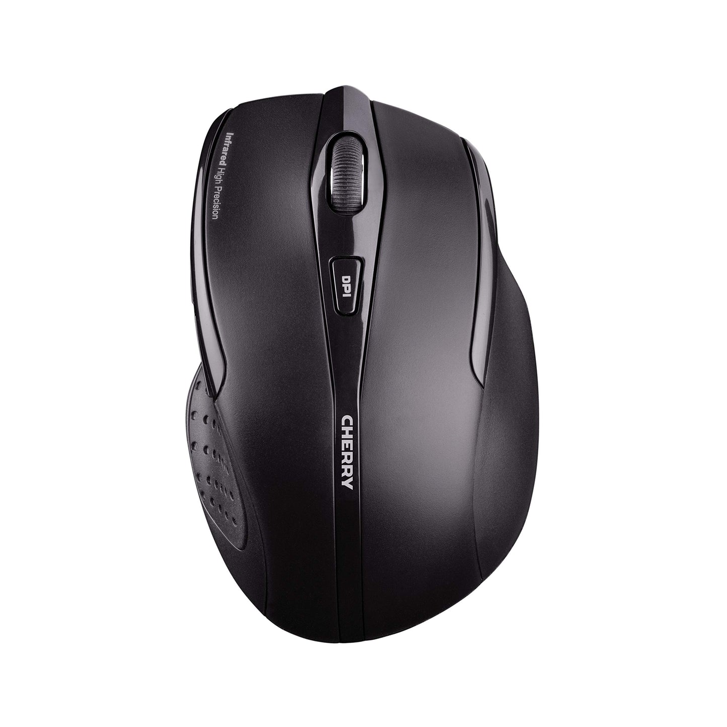 CHERRY MW 3000, Wireless ergonomic mouse for right-handers, 2.4 GHz, 6 buttons, optical sensor, rubberized side grips, battery powered, black.
