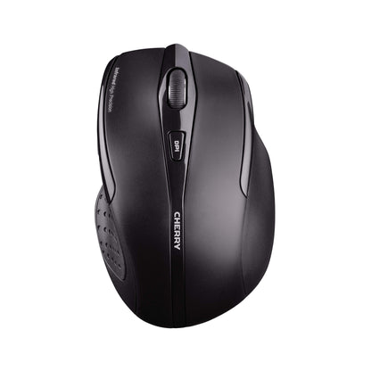 CHERRY MW 3000, Wireless ergonomic mouse for right-handers, 2.4 GHz, 6 buttons, optical sensor, rubberized side grips, battery powered, black.