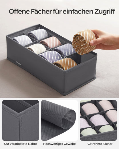SONGMICS Underwear Organizer 8-Pack, Foldable Drawer Organizer, Closet Organization System, Storage Box, Fabric Storage Boxes for Bras, Socks, Ties, Grey RUS08GY